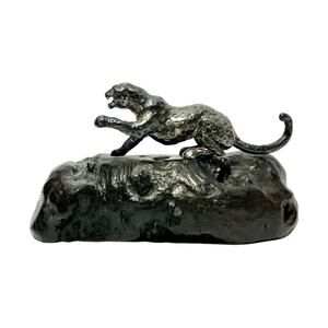 Patrick Mavros Medium Sterling Silver Leopard on Blackwood Base, Signed 3 5/8”